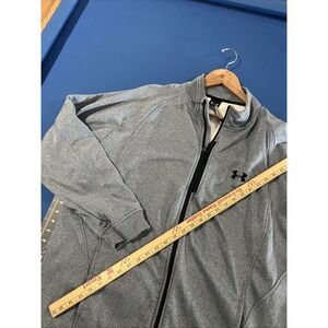 Under Armour Mens Fleece Track Jacket Size XXL Blue Heather Media Zip Pocket Y2K